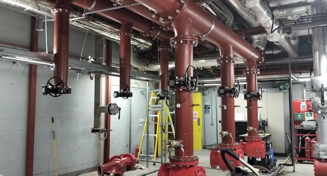 Pump flow & return pipework in place for new pump installation.